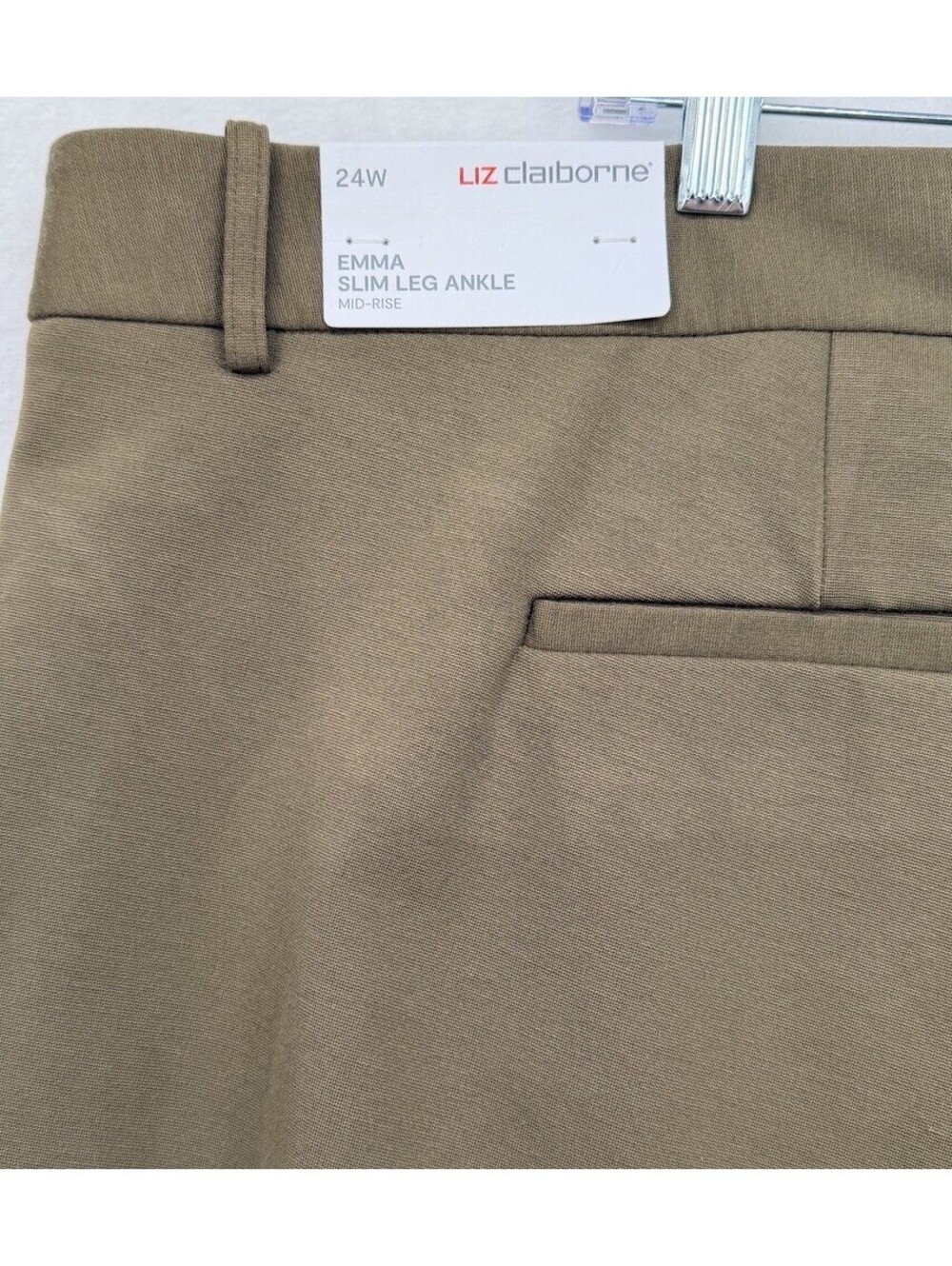 Liz Claiborne Emma Pants 24W Moss Green Plus Size Womens Slim Leg Ankle New NWT